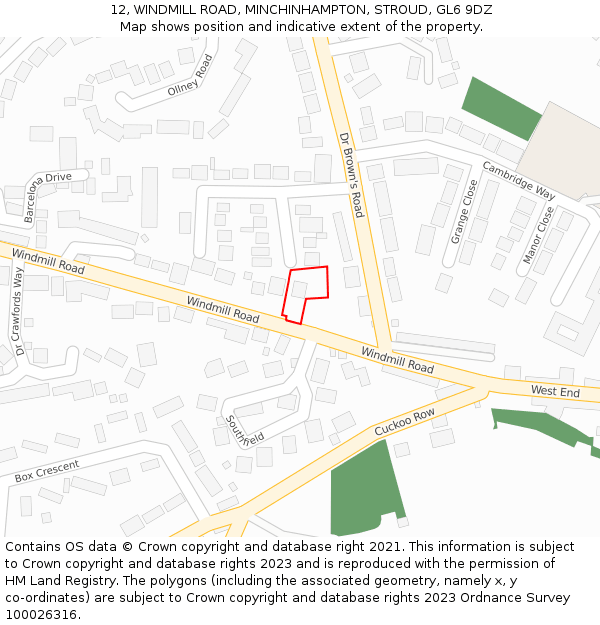 12, WINDMILL ROAD, MINCHINHAMPTON, STROUD, GL6 9DZ: Location map and indicative extent of plot