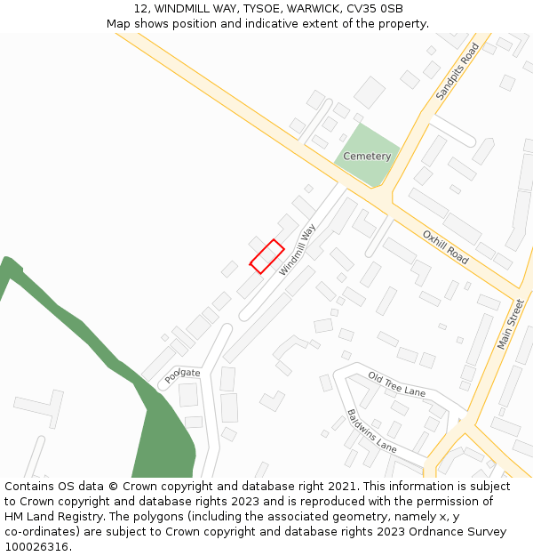 12, WINDMILL WAY, TYSOE, WARWICK, CV35 0SB: Location map and indicative extent of plot