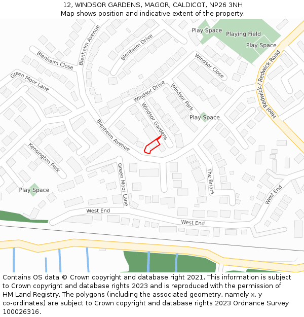 12, WINDSOR GARDENS, MAGOR, CALDICOT, NP26 3NH: Location map and indicative extent of plot