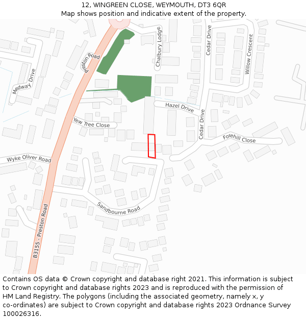 12, WINGREEN CLOSE, WEYMOUTH, DT3 6QR: Location map and indicative extent of plot