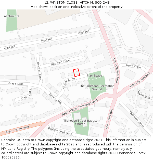 12, WINSTON CLOSE, HITCHIN, SG5 2HB: Location map and indicative extent of plot