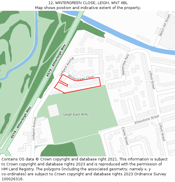 12, WINTERGREEN CLOSE, LEIGH, WN7 4BL: Location map and indicative extent of plot