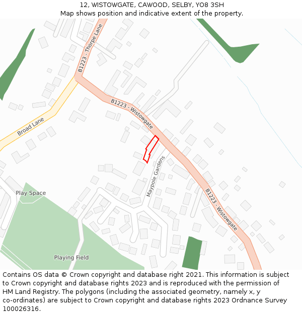 12, WISTOWGATE, CAWOOD, SELBY, YO8 3SH: Location map and indicative extent of plot