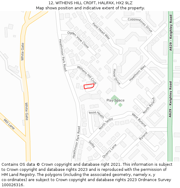 12, WITHENS HILL CROFT, HALIFAX, HX2 9LZ: Location map and indicative extent of plot