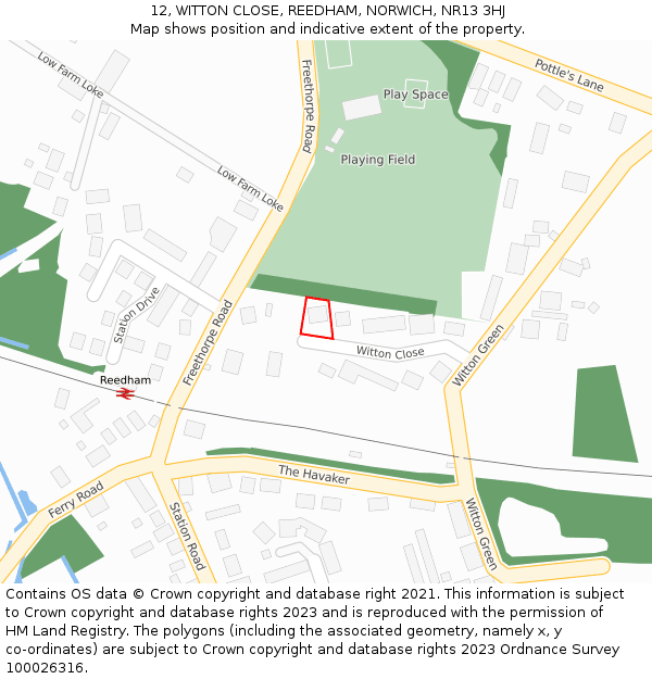 12, WITTON CLOSE, REEDHAM, NORWICH, NR13 3HJ: Location map and indicative extent of plot