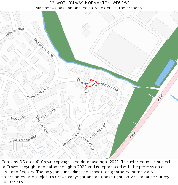 12, WOBURN WAY, NORMANTON, WF6 1WE: Location map and indicative extent of plot