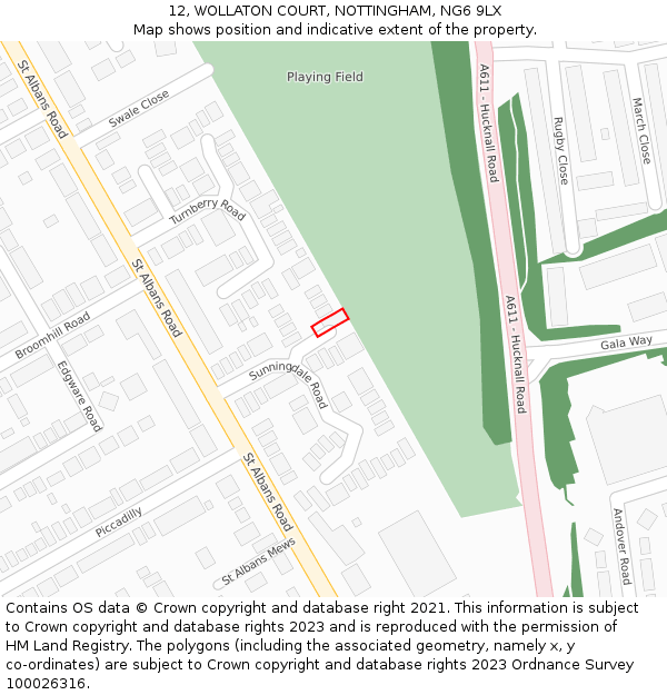 12, WOLLATON COURT, NOTTINGHAM, NG6 9LX: Location map and indicative extent of plot