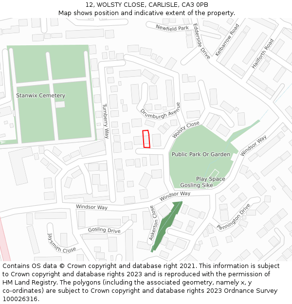 12, WOLSTY CLOSE, CARLISLE, CA3 0PB: Location map and indicative extent of plot