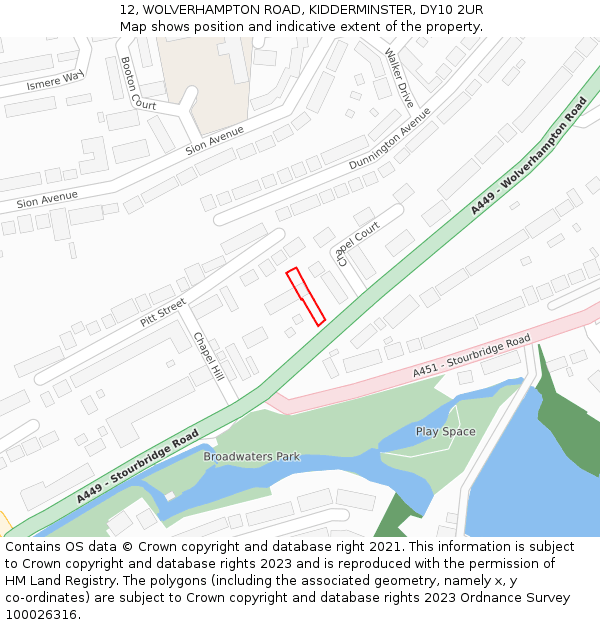 12, WOLVERHAMPTON ROAD, KIDDERMINSTER, DY10 2UR: Location map and indicative extent of plot