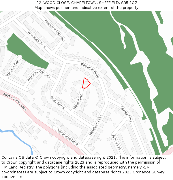 12, WOOD CLOSE, CHAPELTOWN, SHEFFIELD, S35 1QZ: Location map and indicative extent of plot