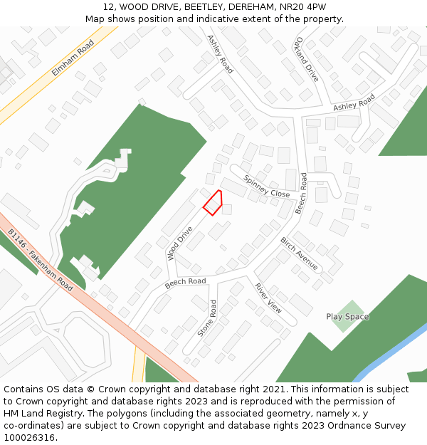 12, WOOD DRIVE, BEETLEY, DEREHAM, NR20 4PW: Location map and indicative extent of plot