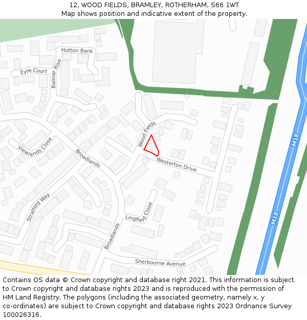 12, WOOD FIELDS, BRAMLEY, ROTHERHAM, S66 1WT: Location map and indicative extent of plot