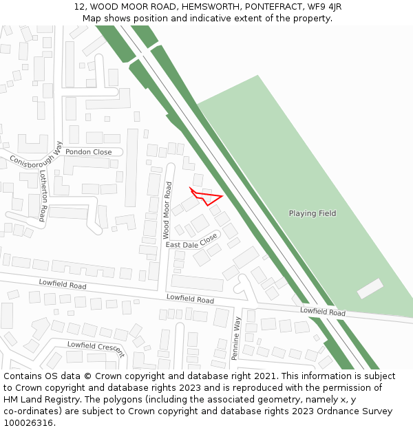 12, WOOD MOOR ROAD, HEMSWORTH, PONTEFRACT, WF9 4JR: Location map and indicative extent of plot