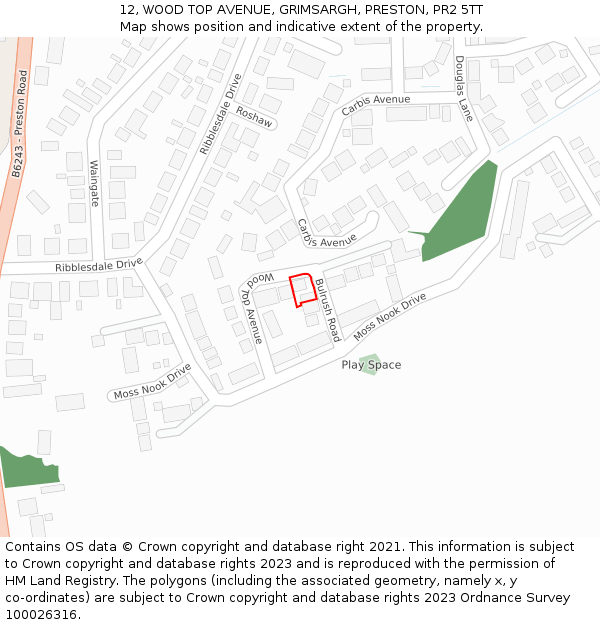 12, WOOD TOP AVENUE, GRIMSARGH, PRESTON, PR2 5TT: Location map and indicative extent of plot