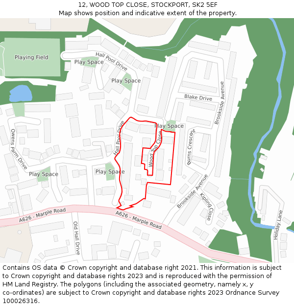 12, WOOD TOP CLOSE, STOCKPORT, SK2 5EF: Location map and indicative extent of plot