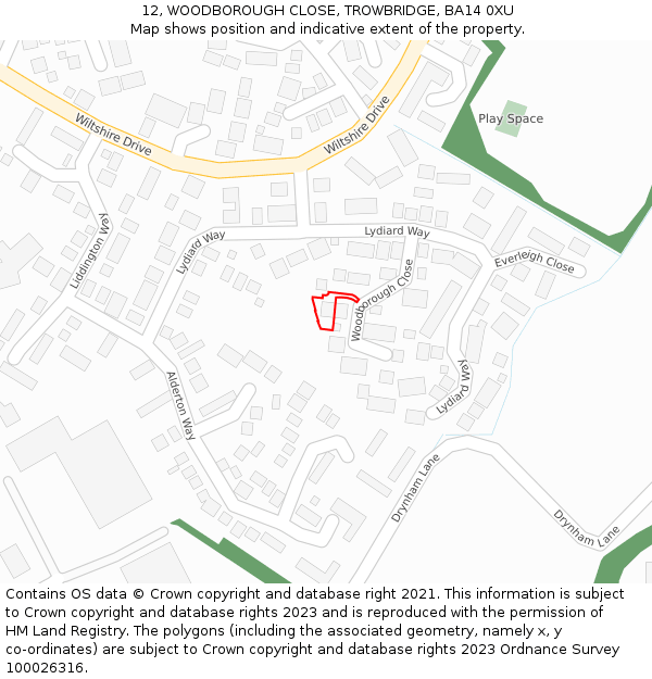 12, WOODBOROUGH CLOSE, TROWBRIDGE, BA14 0XU: Location map and indicative extent of plot