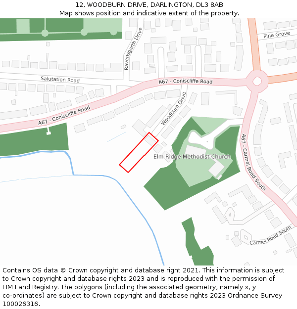 12, WOODBURN DRIVE, DARLINGTON, DL3 8AB: Location map and indicative extent of plot