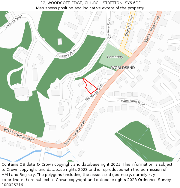 12, WOODCOTE EDGE, CHURCH STRETTON, SY6 6DF: Location map and indicative extent of plot