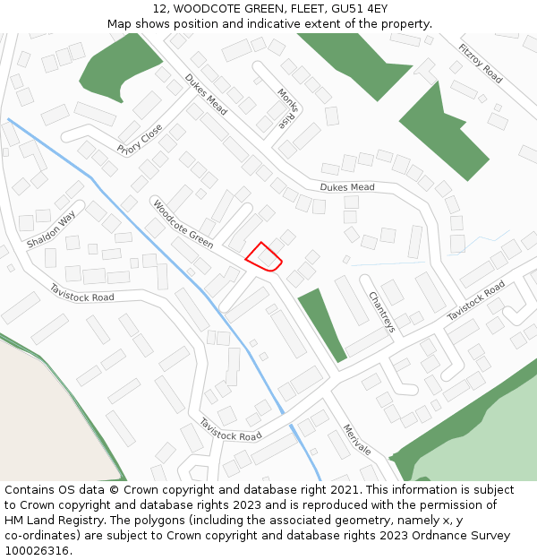 12, WOODCOTE GREEN, FLEET, GU51 4EY: Location map and indicative extent of plot