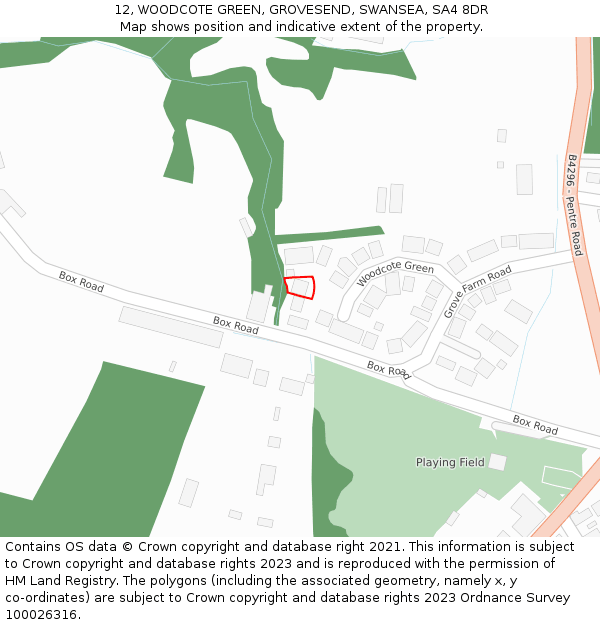 12, WOODCOTE GREEN, GROVESEND, SWANSEA, SA4 8DR: Location map and indicative extent of plot