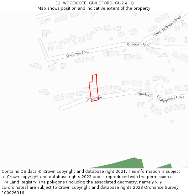 12, WOODCOTE, GUILDFORD, GU2 4HQ: Location map and indicative extent of plot