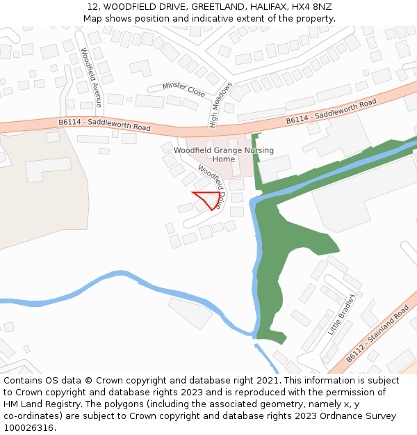 12, WOODFIELD DRIVE, GREETLAND, HALIFAX, HX4 8NZ: Location map and indicative extent of plot