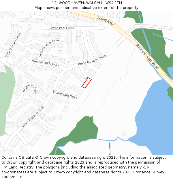 12, WOODHAVEN, WALSALL, WS4 1TH: Location map and indicative extent of plot