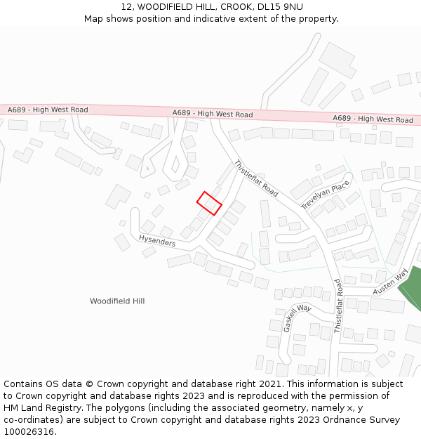 12, WOODIFIELD HILL, CROOK, DL15 9NU: Location map and indicative extent of plot