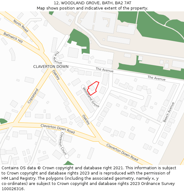 12, WOODLAND GROVE, BATH, BA2 7AT: Location map and indicative extent of plot