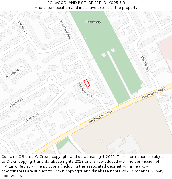 12, WOODLAND RISE, DRIFFIELD, YO25 5JB: Location map and indicative extent of plot