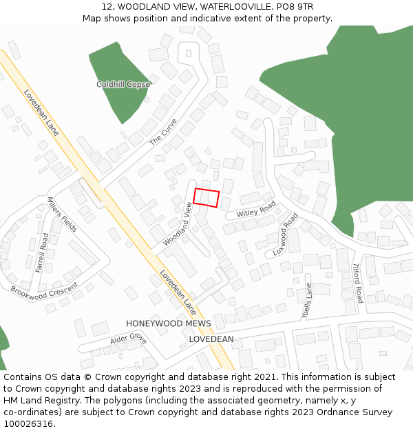 12, WOODLAND VIEW, WATERLOOVILLE, PO8 9TR: Location map and indicative extent of plot