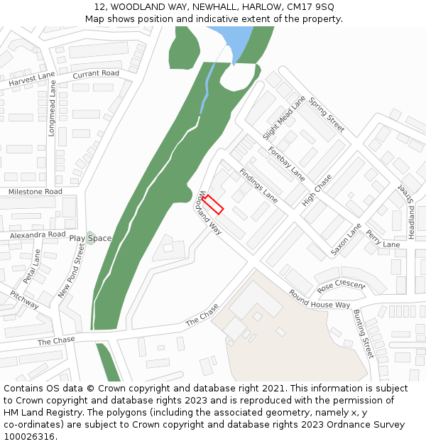 12, WOODLAND WAY, NEWHALL, HARLOW, CM17 9SQ: Location map and indicative extent of plot