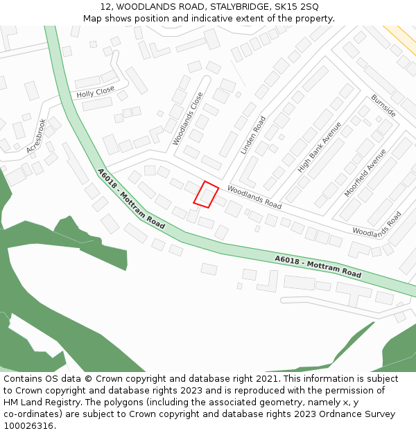 12, WOODLANDS ROAD, STALYBRIDGE, SK15 2SQ: Location map and indicative extent of plot