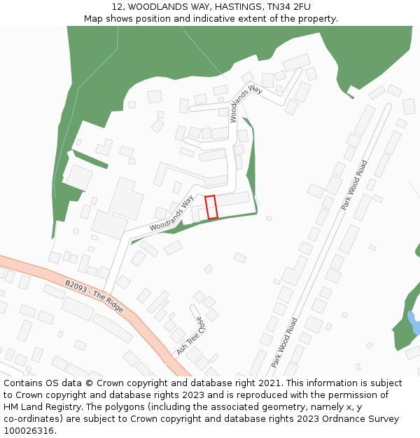 12, WOODLANDS WAY, HASTINGS, TN34 2FU: Location map and indicative extent of plot