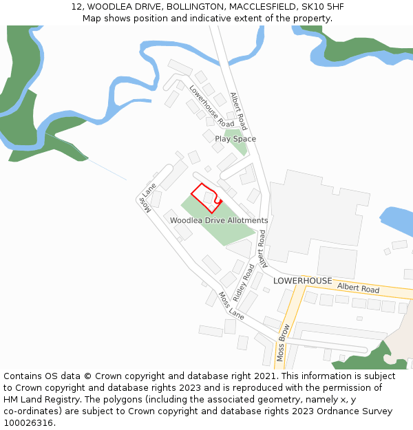 12, WOODLEA DRIVE, BOLLINGTON, MACCLESFIELD, SK10 5HF: Location map and indicative extent of plot