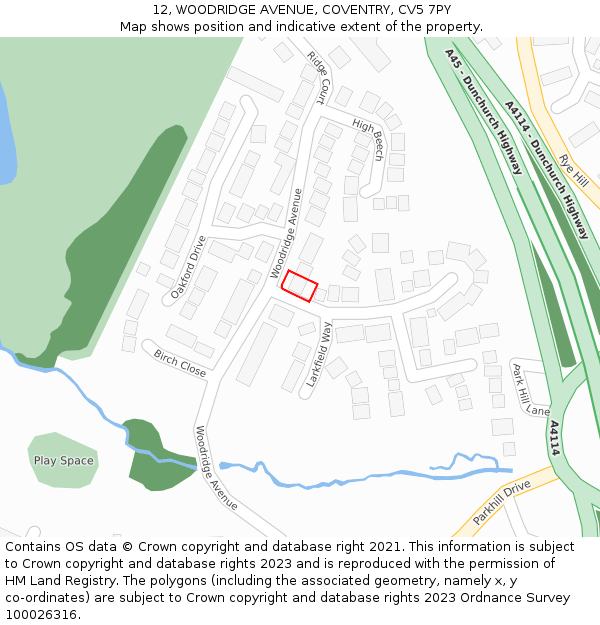 12, WOODRIDGE AVENUE, COVENTRY, CV5 7PY: Location map and indicative extent of plot