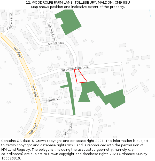 12, WOODROLFE FARM LANE, TOLLESBURY, MALDON, CM9 8SU: Location map and indicative extent of plot