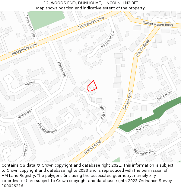 12, WOODS END, DUNHOLME, LINCOLN, LN2 3FT: Location map and indicative extent of plot