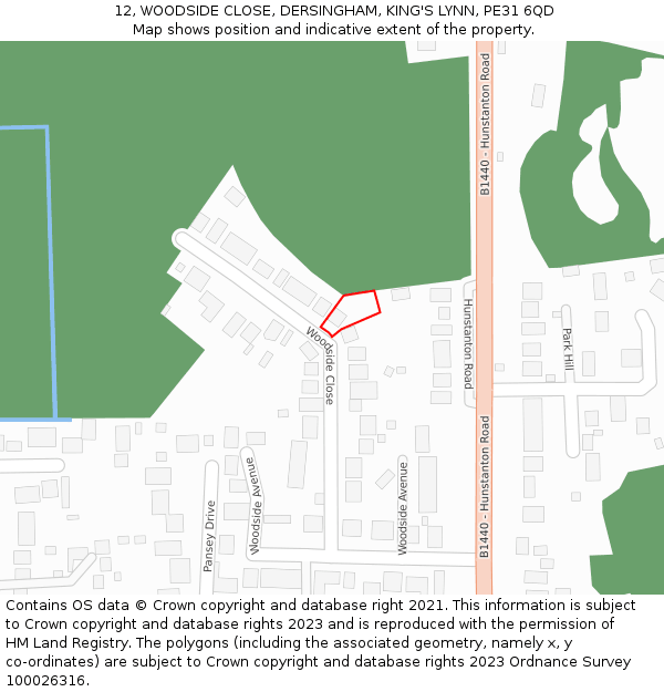 12, WOODSIDE CLOSE, DERSINGHAM, KING'S LYNN, PE31 6QD: Location map and indicative extent of plot