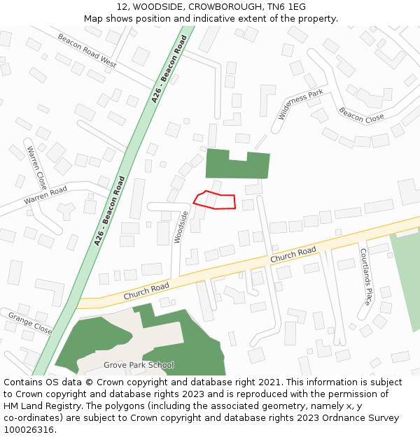 12, WOODSIDE, CROWBOROUGH, TN6 1EG: Location map and indicative extent of plot