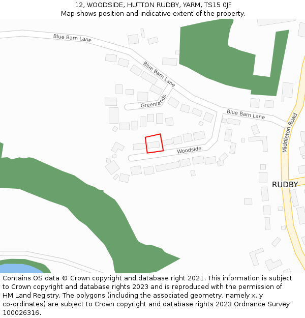 12, WOODSIDE, HUTTON RUDBY, YARM, TS15 0JF: Location map and indicative extent of plot