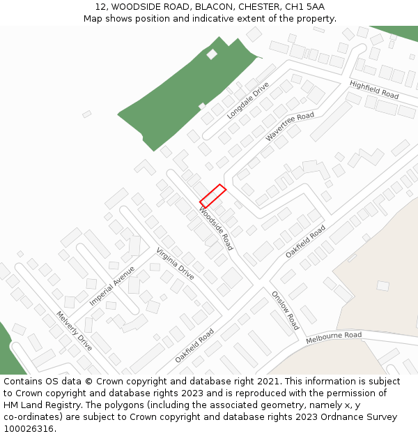 12, WOODSIDE ROAD, BLACON, CHESTER, CH1 5AA: Location map and indicative extent of plot