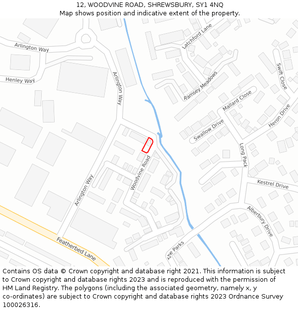 12, WOODVINE ROAD, SHREWSBURY, SY1 4NQ: Location map and indicative extent of plot