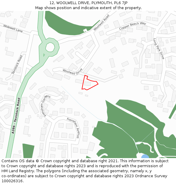 12, WOOLWELL DRIVE, PLYMOUTH, PL6 7JP: Location map and indicative extent of plot