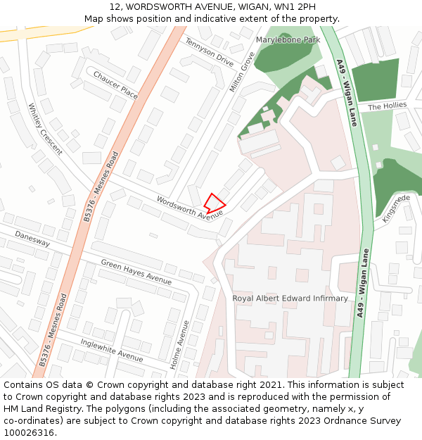 12, WORDSWORTH AVENUE, WIGAN, WN1 2PH: Location map and indicative extent of plot