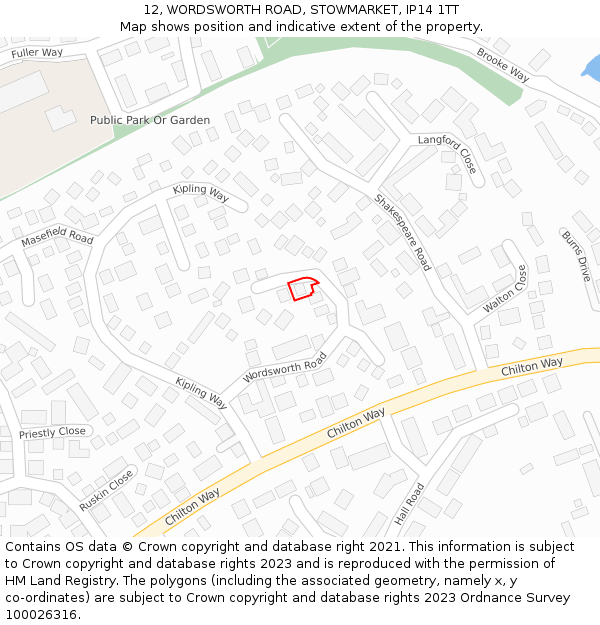 12, WORDSWORTH ROAD, STOWMARKET, IP14 1TT: Location map and indicative extent of plot