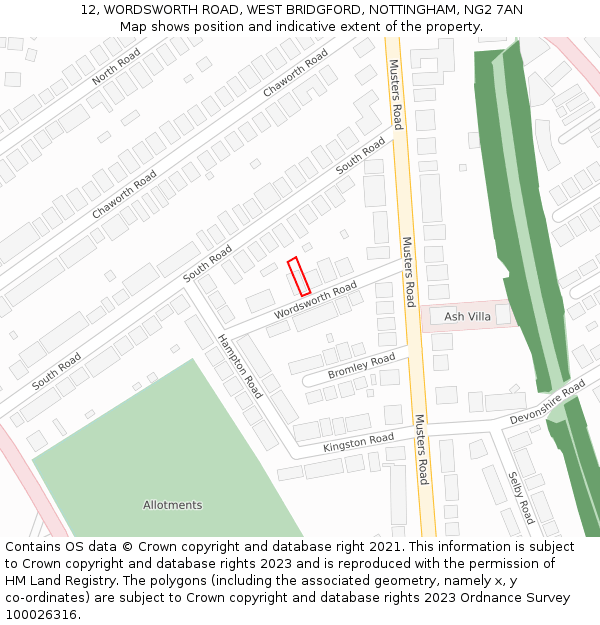 12, WORDSWORTH ROAD, WEST BRIDGFORD, NOTTINGHAM, NG2 7AN: Location map and indicative extent of plot