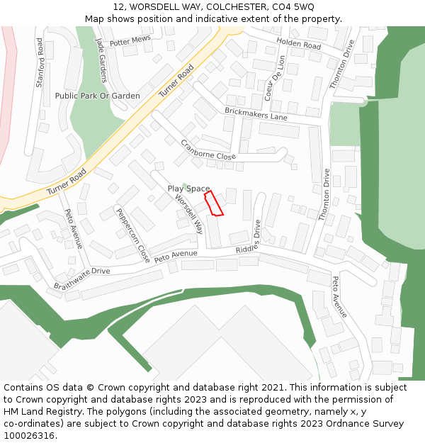 12, WORSDELL WAY, COLCHESTER, CO4 5WQ: Location map and indicative extent of plot