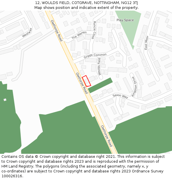 12, WOULDS FIELD, COTGRAVE, NOTTINGHAM, NG12 3TJ: Location map and indicative extent of plot