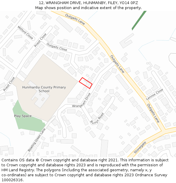 12, WRANGHAM DRIVE, HUNMANBY, FILEY, YO14 0PZ: Location map and indicative extent of plot